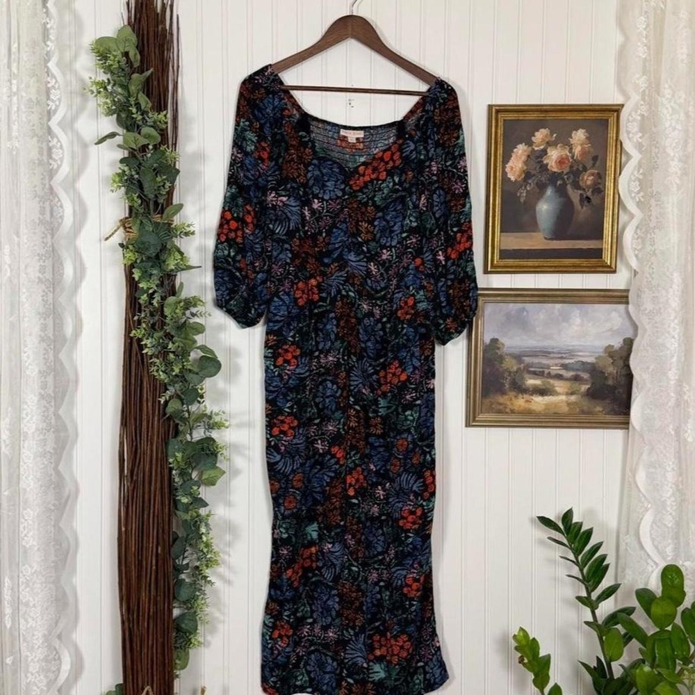 Knox Rose Floral Smocked Peasant Jumpsuit Medium Boho Cottagecore